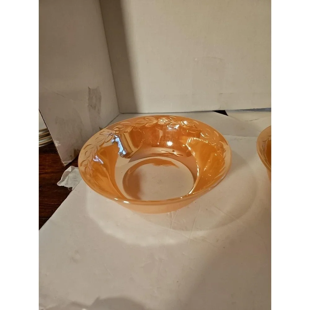 Vintage Fire King Oven Ware Peach/Orange Luster Swirl Mixing Bowl USA Lot Of 2